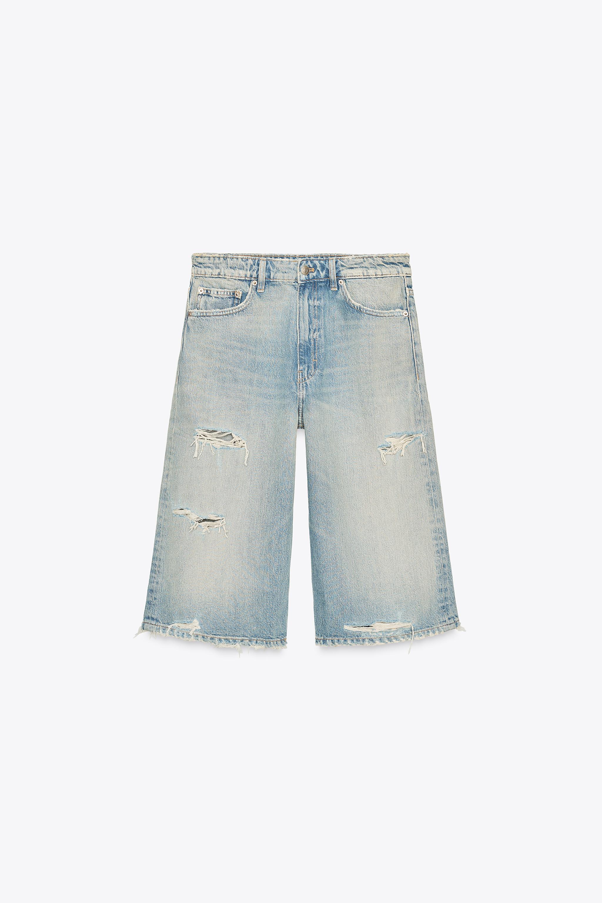 BERMUDA-SHORT BAGGY EN JEAN TRF DÉCHIRÉ